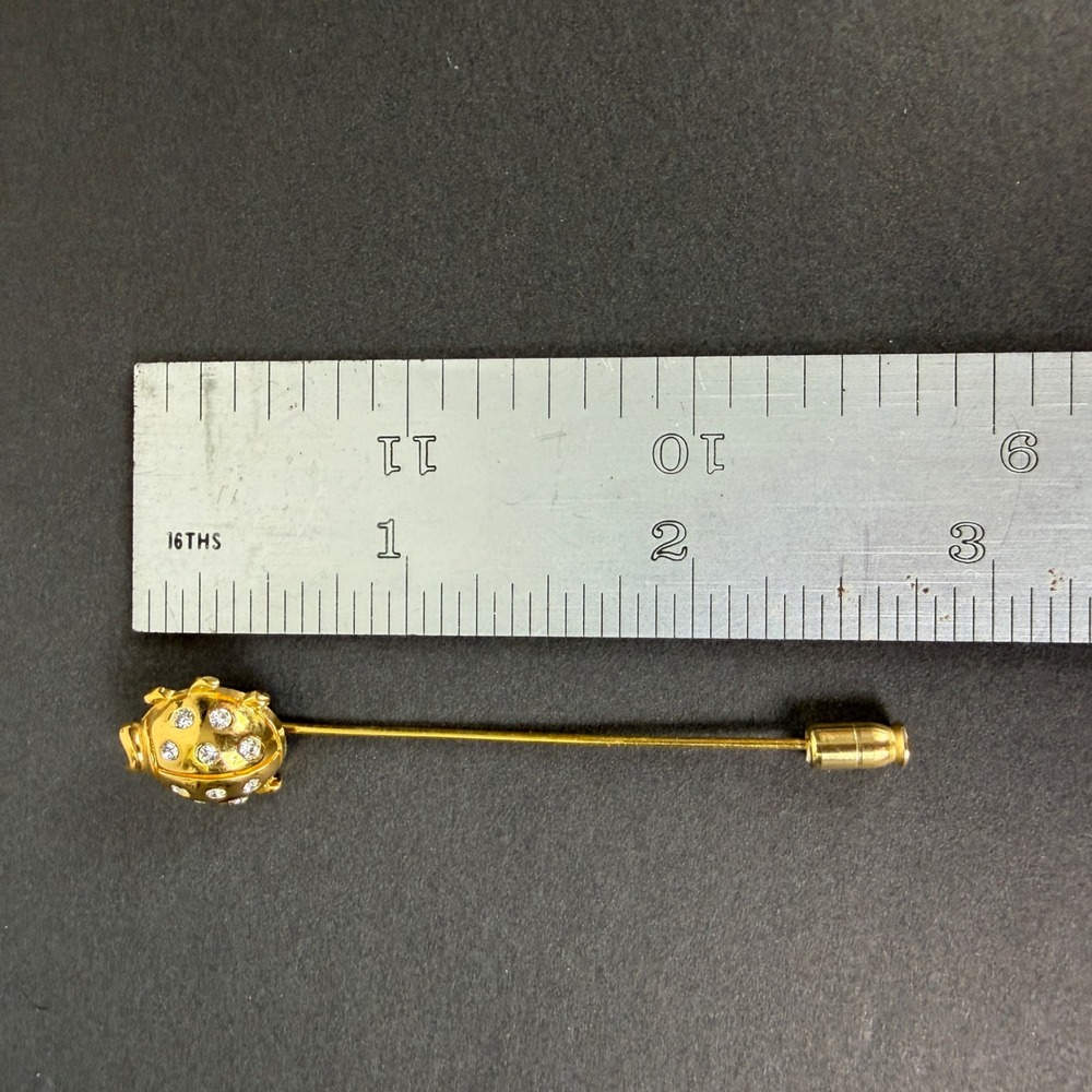 Trifari Vintage Gold Tone Rhinestone Ladybug Stick Pin Lapel Hat Accessory - Picture 9 of 9